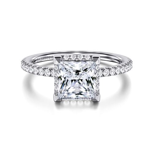 14K White Gold Princess Hidden Halo Diamond Engagement Ring