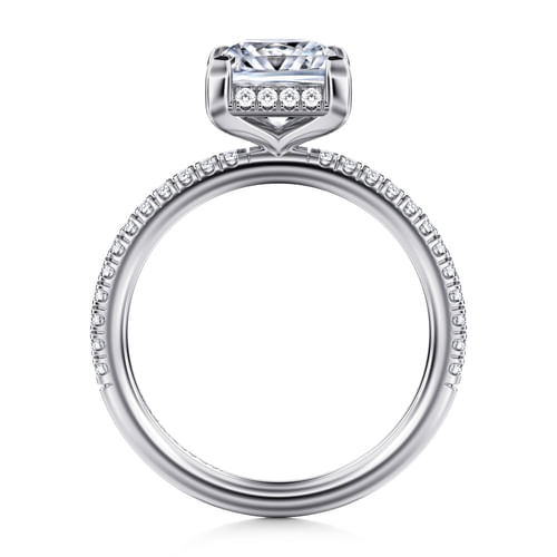 14K White Gold Princess Hidden Halo Diamond Engagement Ring