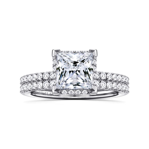 14K White Gold Princess Hidden Halo Diamond Engagement Ring