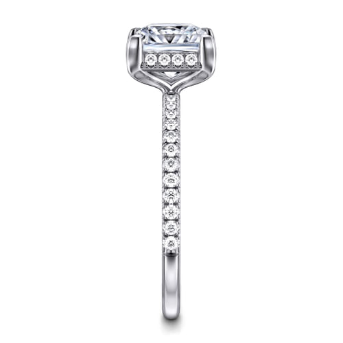 14K White Gold Princess Hidden Halo Diamond Engagement Ring