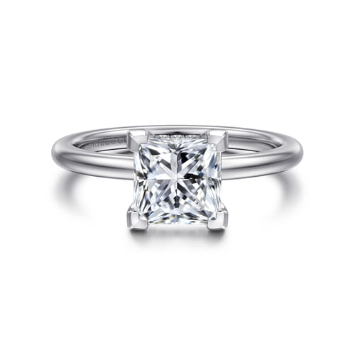 14K White Gold Princess Hidden Halo Diamond Engagement Ring