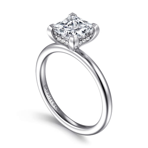 14K White Gold Princess Hidden Halo Diamond Engagement Ring