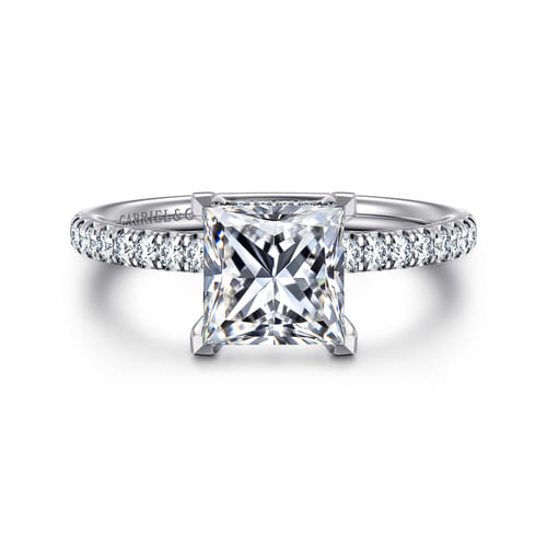 14K White Gold Princess Hidden Halo Diamond Engagement Ring