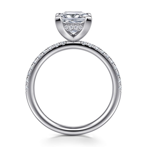 14K White Gold Princess Hidden Halo Diamond Engagement Ring