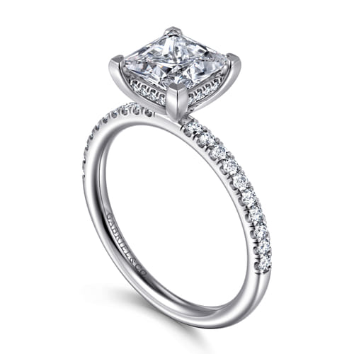 14K White Gold Princess Hidden Halo Diamond Engagement Ring