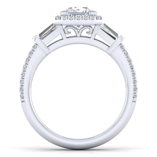14K White Gold Princess Three Stone Halo Diamond Channel Set Engagement Ring