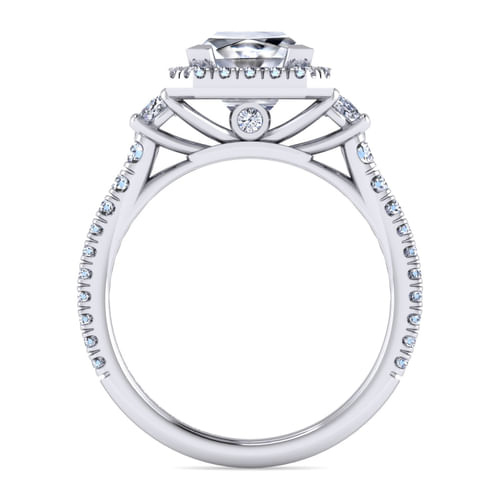 14K White Gold Princess Three Stone Halo Diamond Engagement Ring
