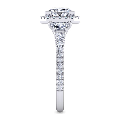 14K White Gold Princess Three Stone Halo Diamond Engagement Ring