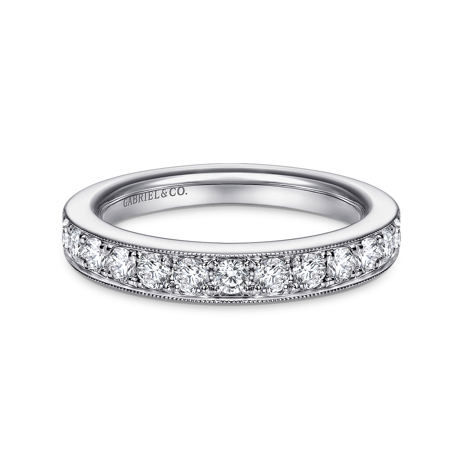 14K White Gold Prong Channel Diamond Anniversary Band with Milgrain