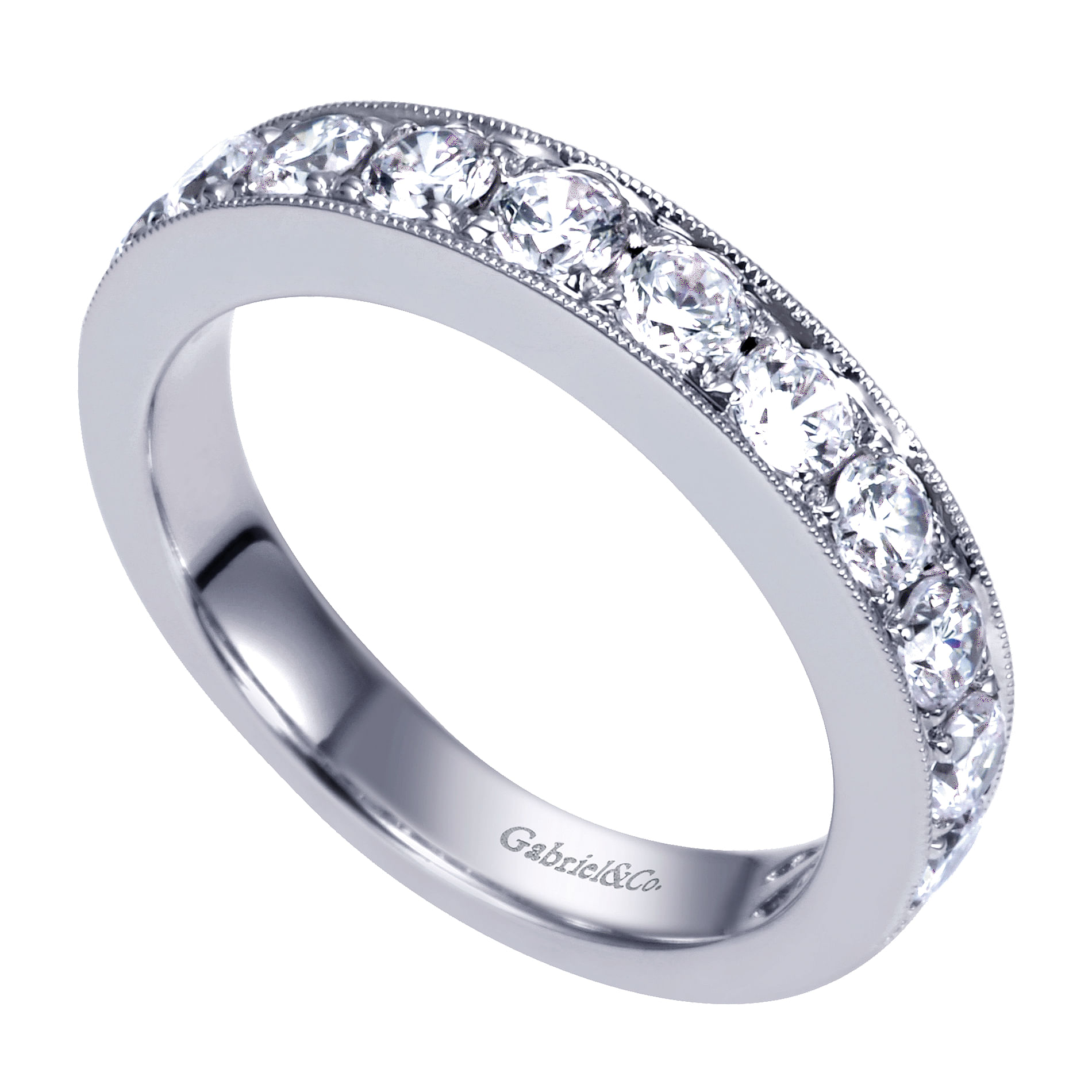 14K White Gold Prong Channel Diamond Anniversary Band with Milgrain
