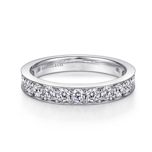 14K White Gold Prong Channel Set Diamond Wedding Band