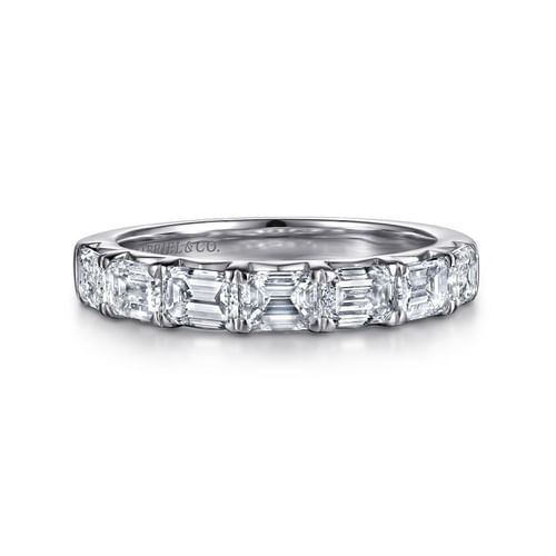 14K White Gold Prong Emerald Cut 7 Stone Diamond Anniversary Band