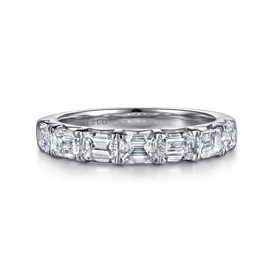 14K White Gold Prong Emerald Cut 7 Stone Diamond Anniversary Band