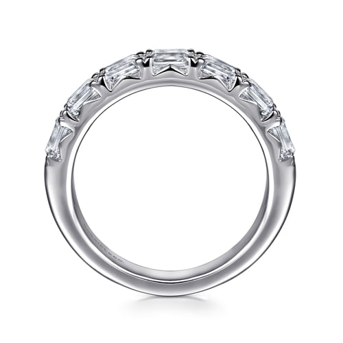 14K White Gold Prong Emerald Cut 7 Stone Diamond Anniversary Band