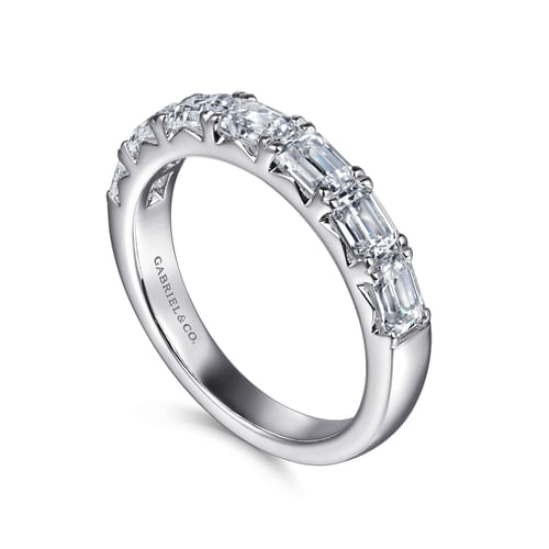 14K White Gold Prong Emerald Cut 7 Stone Diamond Anniversary Band