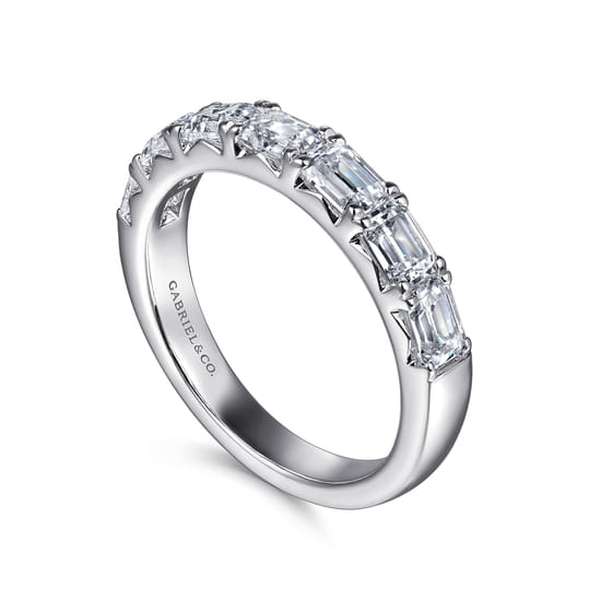14K White Gold Prong Emerald Cut 7 Stone Diamond Anniversary Band angle 3
