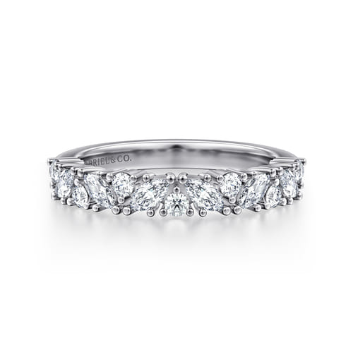 14K White Gold Prong Marquise and Round Diamond Anniversary Band 14K White Gold Prong Marquise and Round Diamond Anniversary Band