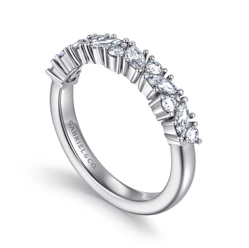 14K White Gold Prong Marquise and Round Diamond Anniversary Band 14K White Gold Prong Marquise and Round Diamond Anniversary Band