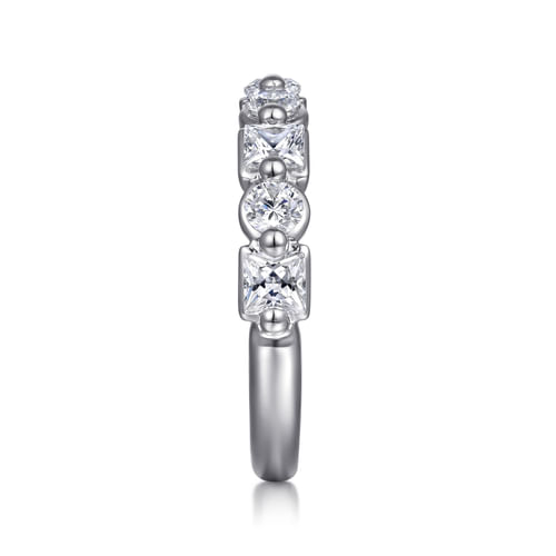 14K White Gold Prong Princess Cut and Round Diamond Anniversary Band