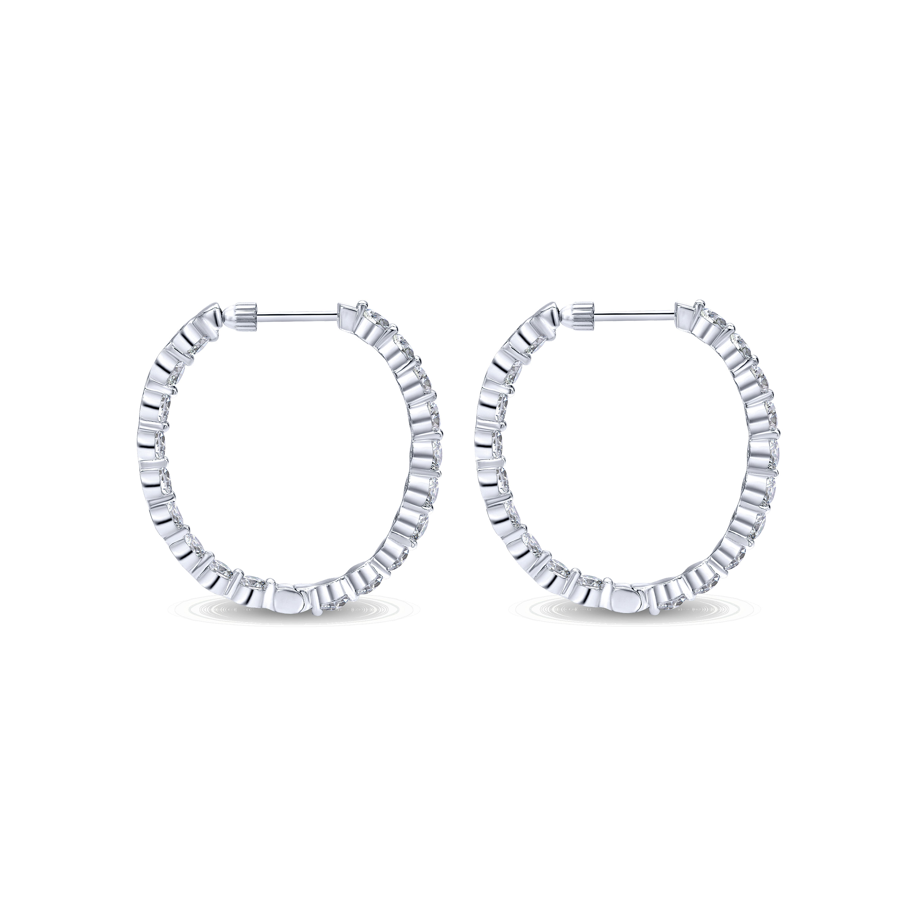 14K White Gold Prong Set  30mm Round Inside Out Diamond Hoop Earrings