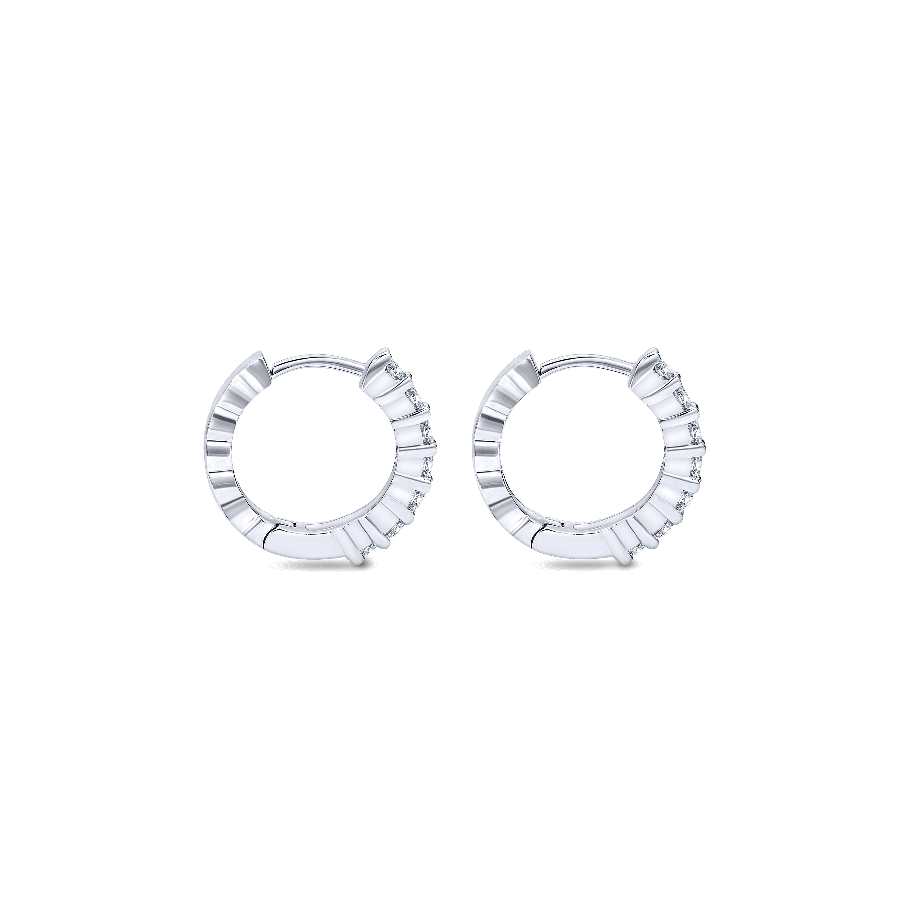 14K White Gold Prong Set 10mm Round Classic Diamond Hoop Earrings