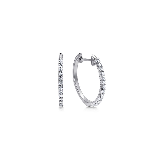 Gabriel - 14K White Gold Prong Set 15mm Round Classic Diamond Hoop Earrings