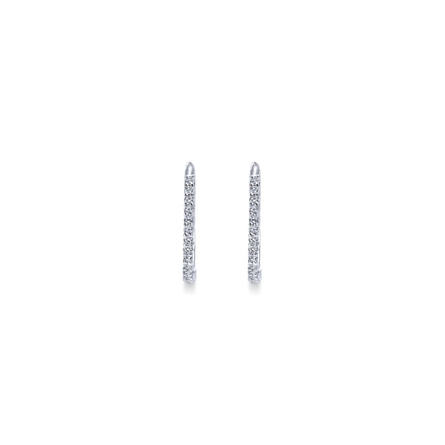 14K White Gold Prong Set 15mm Round Classic Diamond Hoop Earrings
