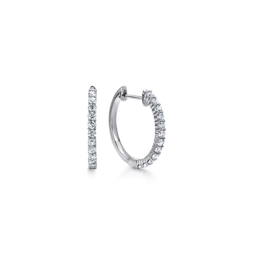 14K White Gold Prong Set 15mm Round Classic Diamond Hoop Earrings