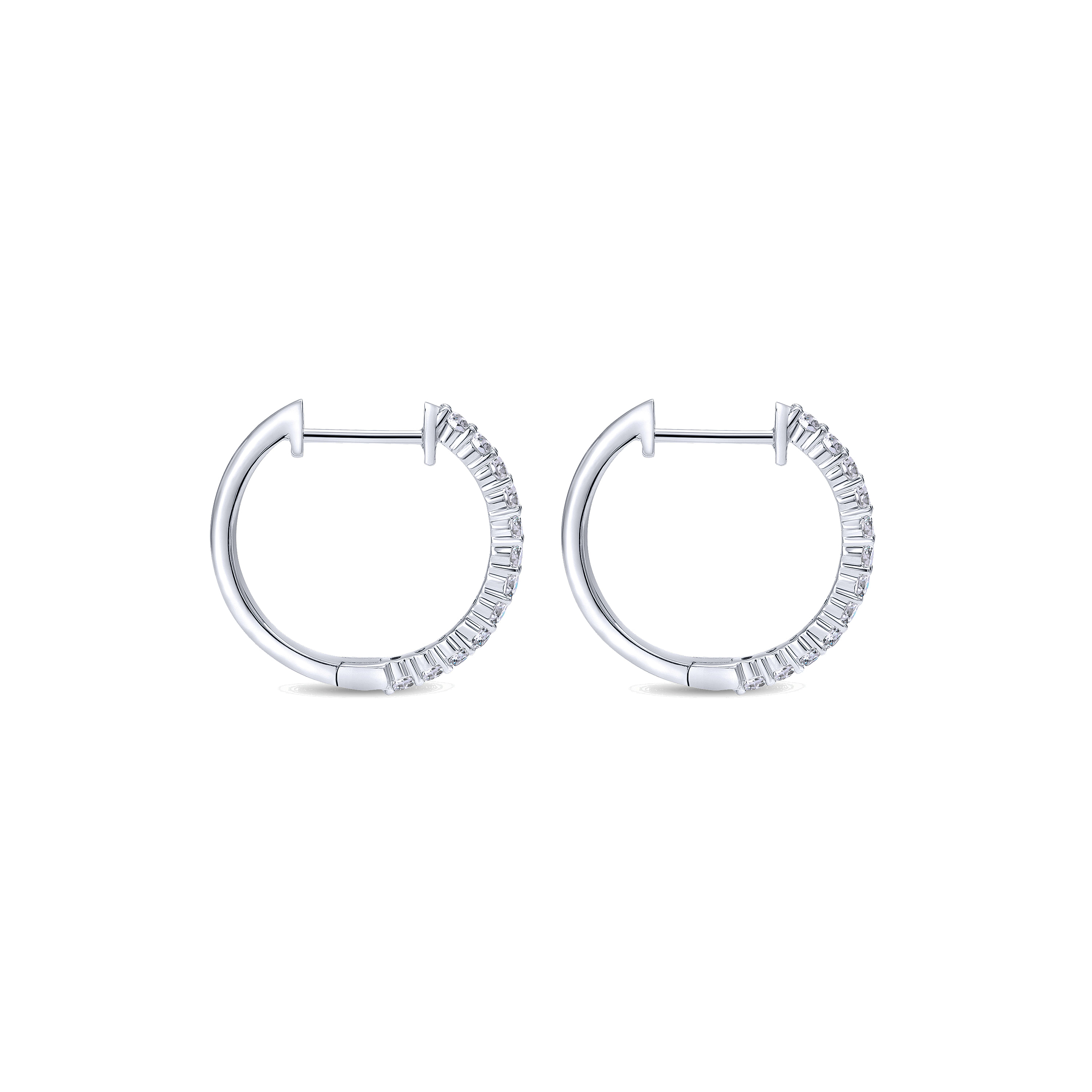 14K White Gold Prong Set 15mm Round Classic Diamond Hoop Earrings