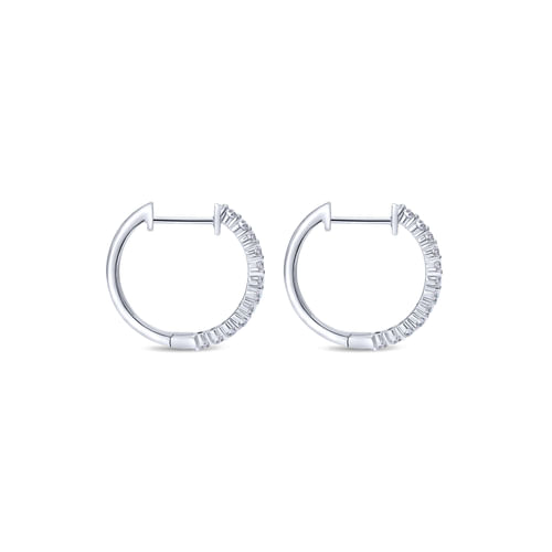 14K White Gold Prong Set 15mm Round Classic Diamond Hoop Earrings