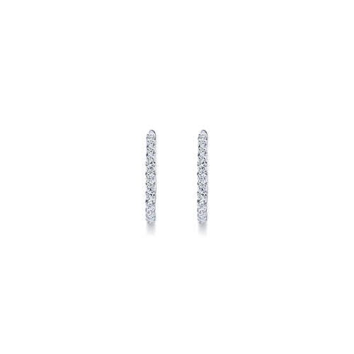 14K White Gold Prong Set 15mm Round Classic Diamond Hoop Earrings