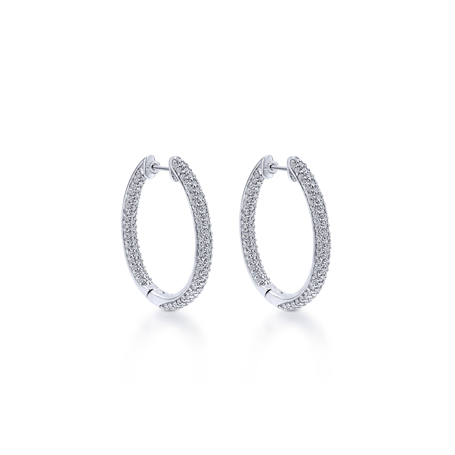 14K White Gold Prong Set 30mm Round Inside Out Diamond Hoop Earrings