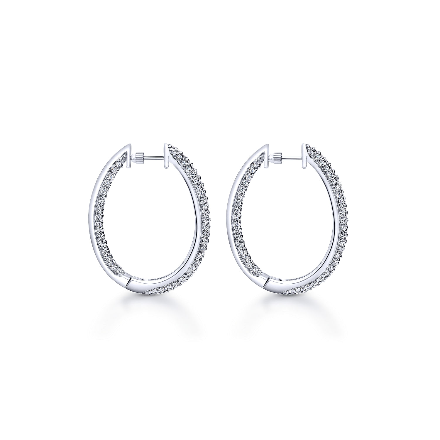 14K White Gold Prong Set 30mm Round Inside Out Diamond Hoop Earrings