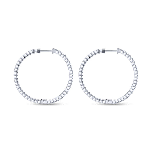 14K White Gold Prong Set 35mm Round Inside Out Diamond Hoop Earrings