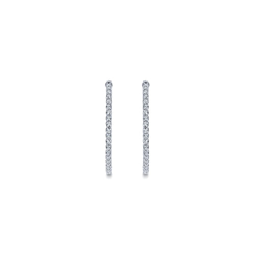 14K White Gold Prong Set 35mm Round Inside Out Diamond Hoop Earrings