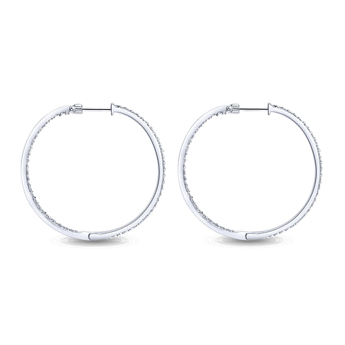 14K White Gold Prong Set 40mm Round Inside Out Diamond Hoop Earrings