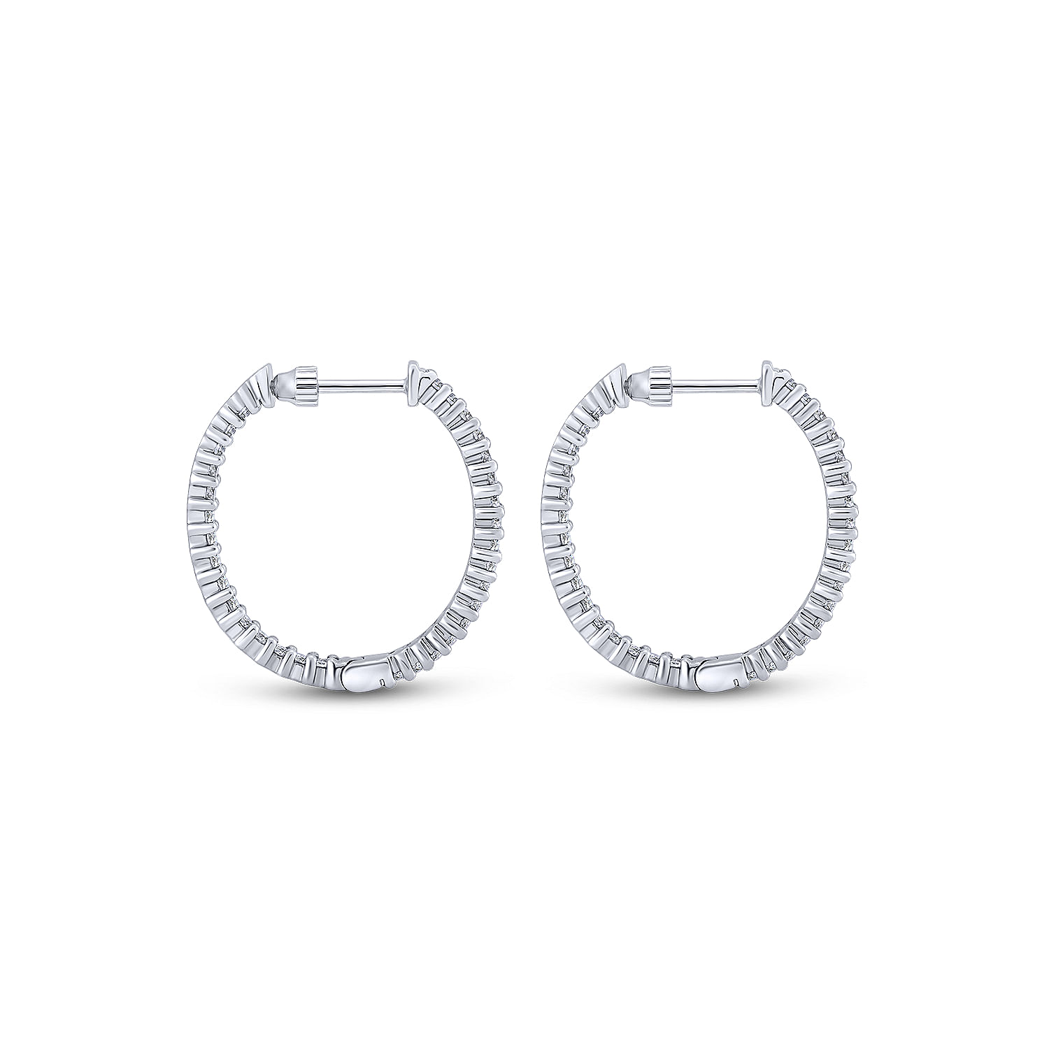 14K White Gold Prong Set Black Rhodiumed 25mm Round Inside Out Diamond Hoop Earrings