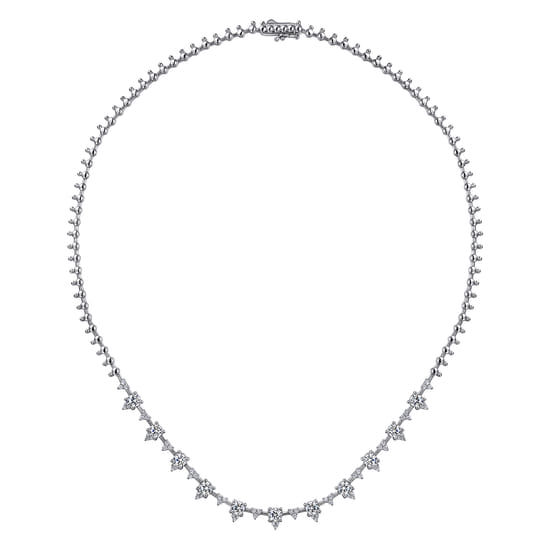 14K White Gold Prong Set Diamond Tennis Necklace angle 2