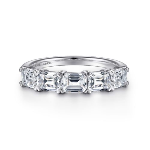 14K White Gold Prong Set Emerald Cut Diamond Anniversary Band