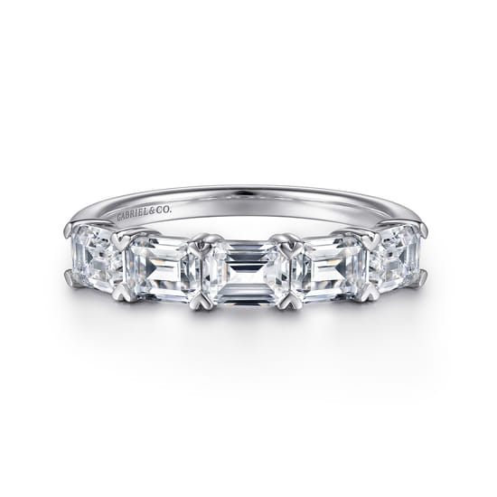 14K White Gold Prong Set Emerald Cut Diamond Anniversary Band