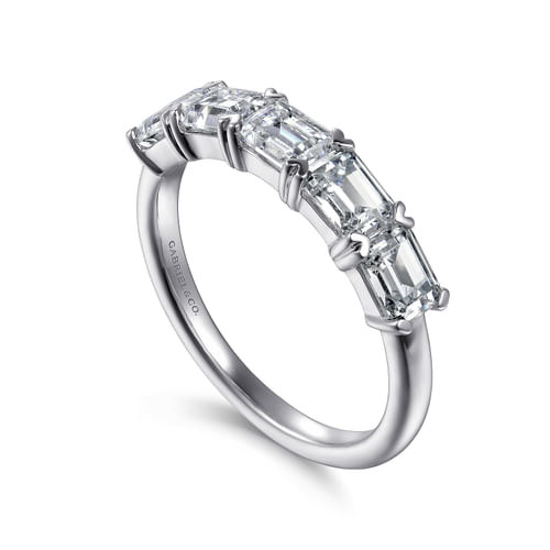 14K White Gold Prong Set Emerald Cut Diamond Anniversary Band