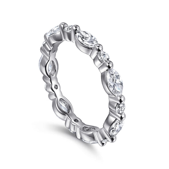 14K White Gold Prong Set Marquise and Round Diamond Eternity Band angle 3