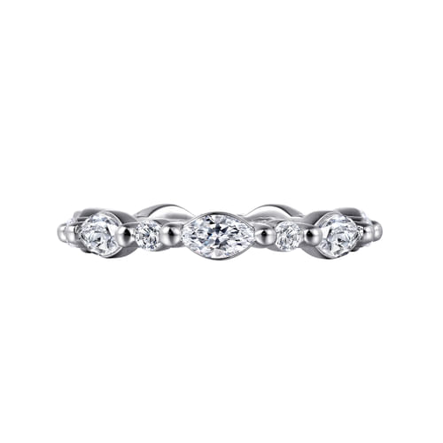 14K White Gold Prong Set Marquise and Round Diamond Eternity Band