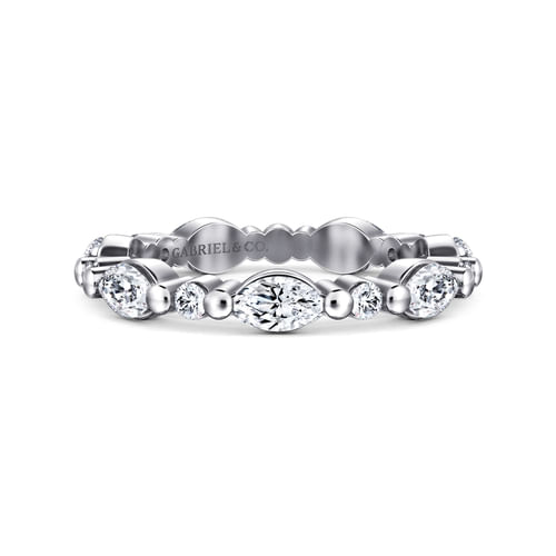 14K White Gold Prong Set Marquise and Round Diamond Eternity Band