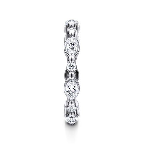 14K White Gold Prong Set Marquise and Round Diamond Eternity Band