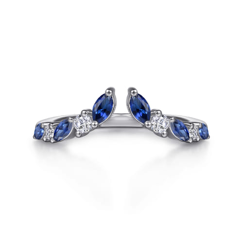14K White Gold Prong Set Marquise and Round Open Diamond Anniversary Band
