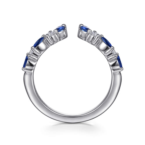 14K White Gold Prong Set Marquise and Round Open Diamond Anniversary Band