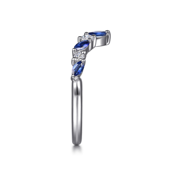 14K White Gold Prong Set Marquise and Round Open Diamond Anniversary Band angle 4 14K White Gold Prong Set Marquise and Round Open Diamond Anniversary Band angle 4