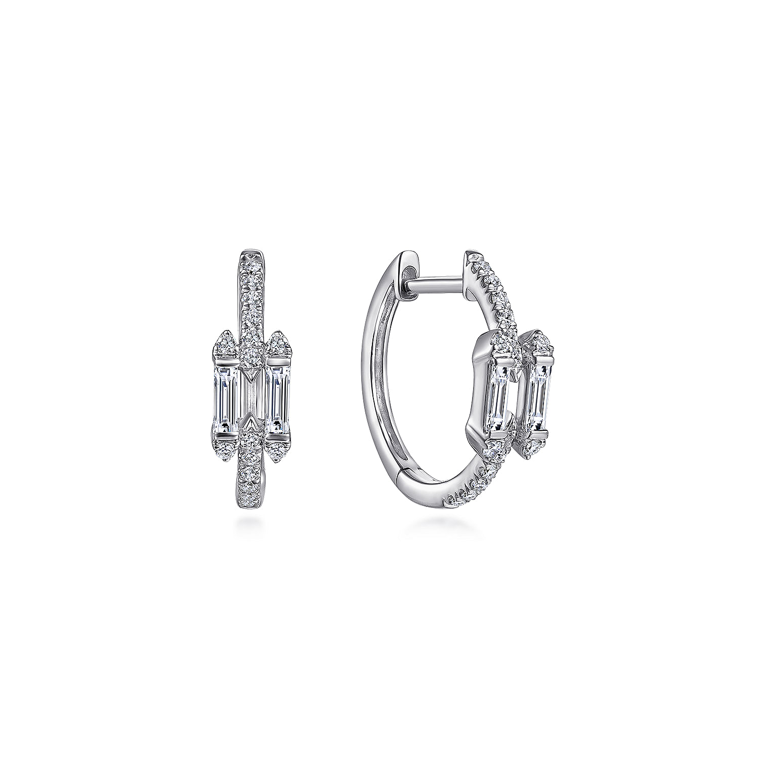 Gabriel - 14K White Gold Prong Set and French Pavé 15mm Round Classic Diamond Hoop Earrings