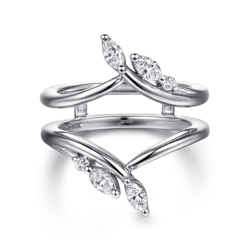 14K White Gold Prong set Marquise and Round Diamond Ring Enhancer